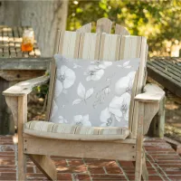 Watercolor White Orchid on Grey | Outdoor Pillow