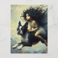 Adorable Fairy Riding a Boston Terrier Postcard