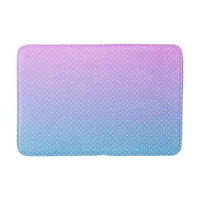 White Polka Dots on Pastel Magenta Turquoise Bath Mat