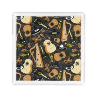 Mariachi Band Musical Instrument Pattern on Grey Acrylic Tray