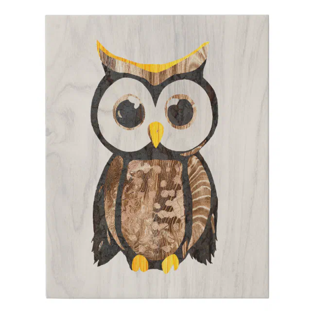 Wood - Owl with big eyes Faux Canvas Print