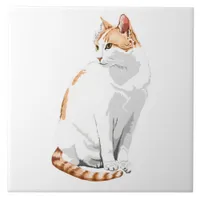 Orange and White Cat  Ceramic Tile