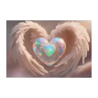 *~*  Double Heart White Angel Wings AP78 Opal  Acrylic Print