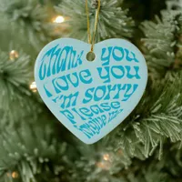 Ho'oponopono Heart-Shaped Text Turquoise Ceramic Ornament