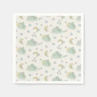 Moon Cloud Star Hand Drawn Watercolor Baby Shower Napkins