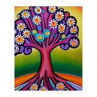 Colorful Folk Art Style Whimsical Tree  