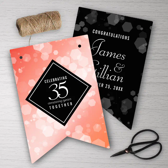 Elegant 35th Coral Wedding Anniversary Bunting Flags