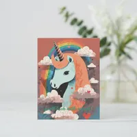 Unicorn under Rainbow & Among Hearts Postcard