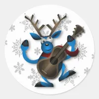 Funny Reindeer Playing Guitar Christmas Sticker