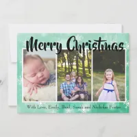 Green  Snowflakes Personalize Photo Christmas Holiday Card