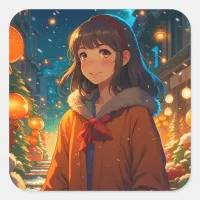 Ani-mazing Christmas Anime Pun Square Sticker