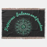 Monogram Dark Green Evil Eye Symbol on black | Throw Blanket