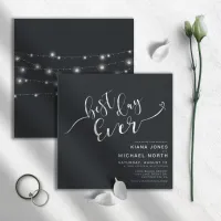 Modern String Lights Wedding B&W ID585 Invitation