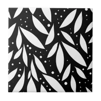 Black and White Leaf Foliage  Ceramic Tile