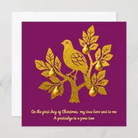 Partridge In A Pear Tree Burgundy Gold Christmas Holiday Card