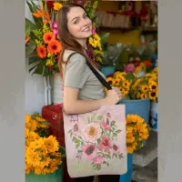 Pink floral Gradient Tote Bag