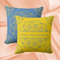 Blue & Yellow Mandala Personalized Throw Pillow