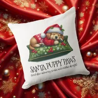 Funny Cute Dreaming Santa Puppy Paws Throw Pillow