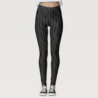 Modern Elegant Black and Grey Striped  Leggings