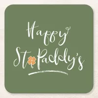 Happy St. Paddy's Orange Shamrock ID336 Square Paper Coaster