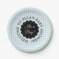 Personalized Baby Shower Blue Chevron Paper Plates