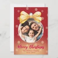 Festive Photo Ornament Christmas Family Name Holiday Card