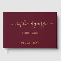 Elegant Modern Burgundy and Gold Wedding Foil Guest Book