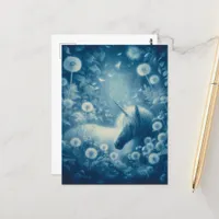 Cyanotype Dandelion Unicorn Dreams Postcard