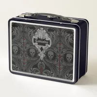 Goth Gray Ornament with Skull Personalized Metal Lunch Box