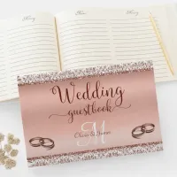 Glamour Rose Gold Damask Metallic Wedding Guest Book