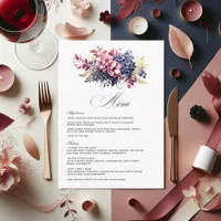 Burgundy, Navy & Blush Wine Tasting Floral Wedding Menu