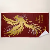 Glam Gold Phoenix Silver Glitter Monogram Maroon | Beach Towel