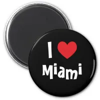 I Love Miami Red Heart White on Black Magnet