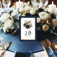 Navy Blue and Gold Floral Wedding Table Number