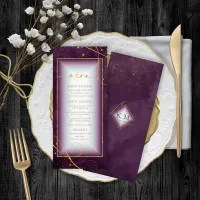 Fine Lines Gold Abstract Wedding Menu 2 Plum ID867