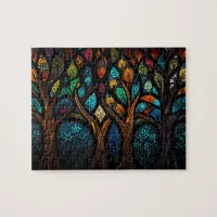 Colorful Mosaic Stained Glass Tree effect design Jigsaw Puzzle