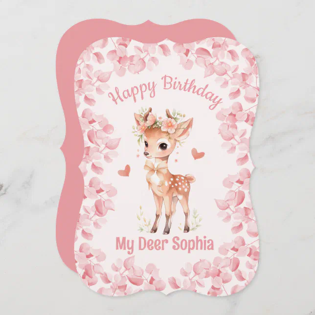 Pink Deer Forest Flat Greeting Card