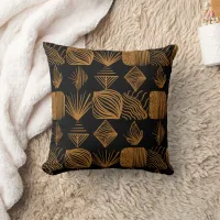 Bold Caribbean Tribal Mudcloth: Black, Gold Throw Pillow