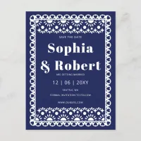 Mexican Fiesta Navy Papel Picado Save the Date Announcement Postcard