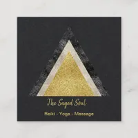 Golden Geometric Triangle Simulated Foil Glitter Square Business Card