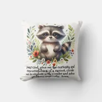 Raccoon Woodland Kids Christian Prayer on White |  Throw Pillow