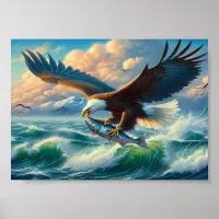 Majestic Eagle Swooping Down to Catch Fish 7"x5" Poster