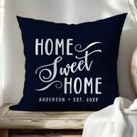 Personalized Navy Blue Home Sweet Home Throw Pillow