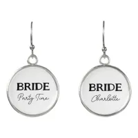 Bride To Be Bachelorette Black and White Name Earrings