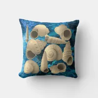 Natural Sea shells on Persian Blue Background Throw Pillow