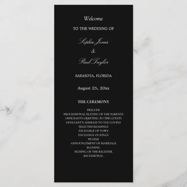 Black White Elegant Wedding Program