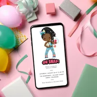 African American Girl Braids Selfie Birthday Invitation