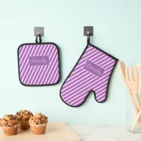 Pastel Personalized Pink and Lavender Striped  Oven Mitt & Pot Holder Set