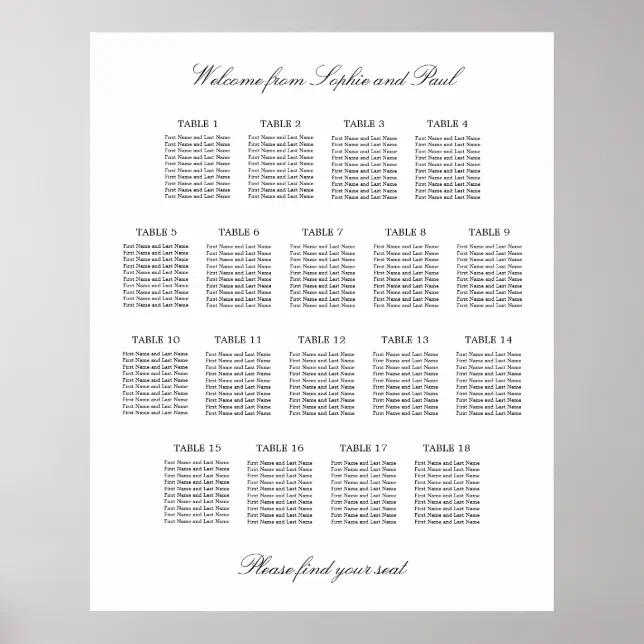 18 Table Elegant Minimalist Seating Chart