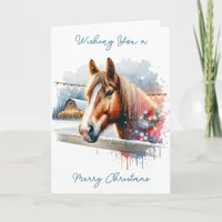 Beautiful Brown Horse on Farm Christmas Card